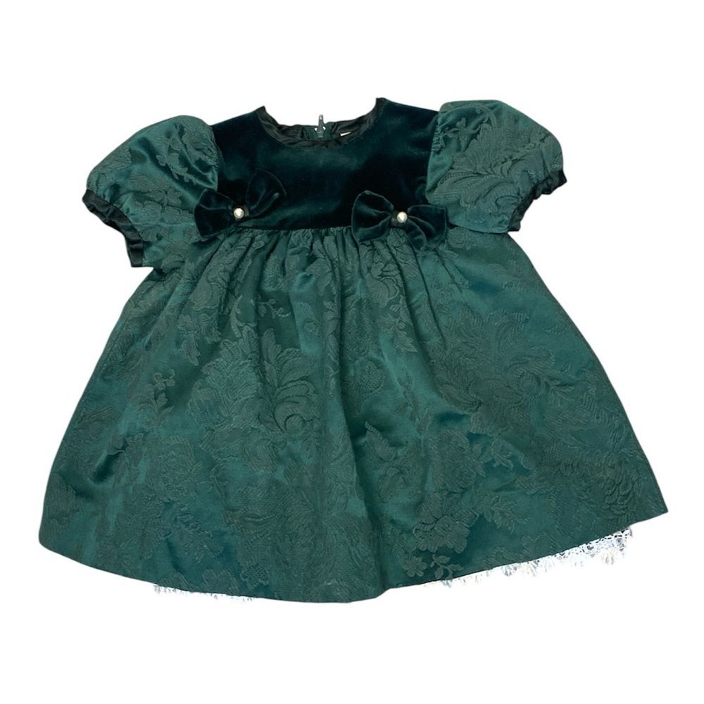 Vintage Goodlad Green Velvet Holiday Dress Baby Girl 24 Months Lace Hem
